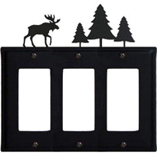 Village Wrought Iron EGGG-22 8 Inch Moose and Pine Trees - Triple GFI Cover, Black
